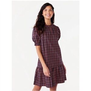 Free Assembly‎ Short Sleeve Plaid Ruffle Neck Dress